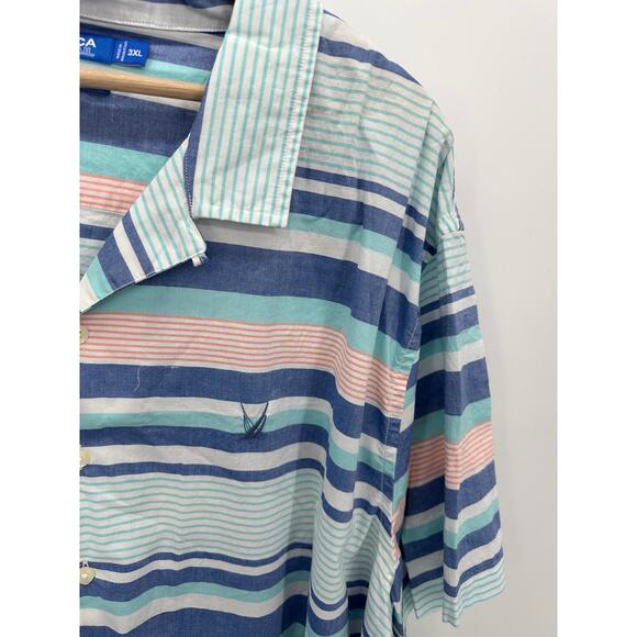 Nautica Blue Sail Aqua Sky Striped Button Down Shirt Men's Size 3XL NWT - Picture 4 of 8